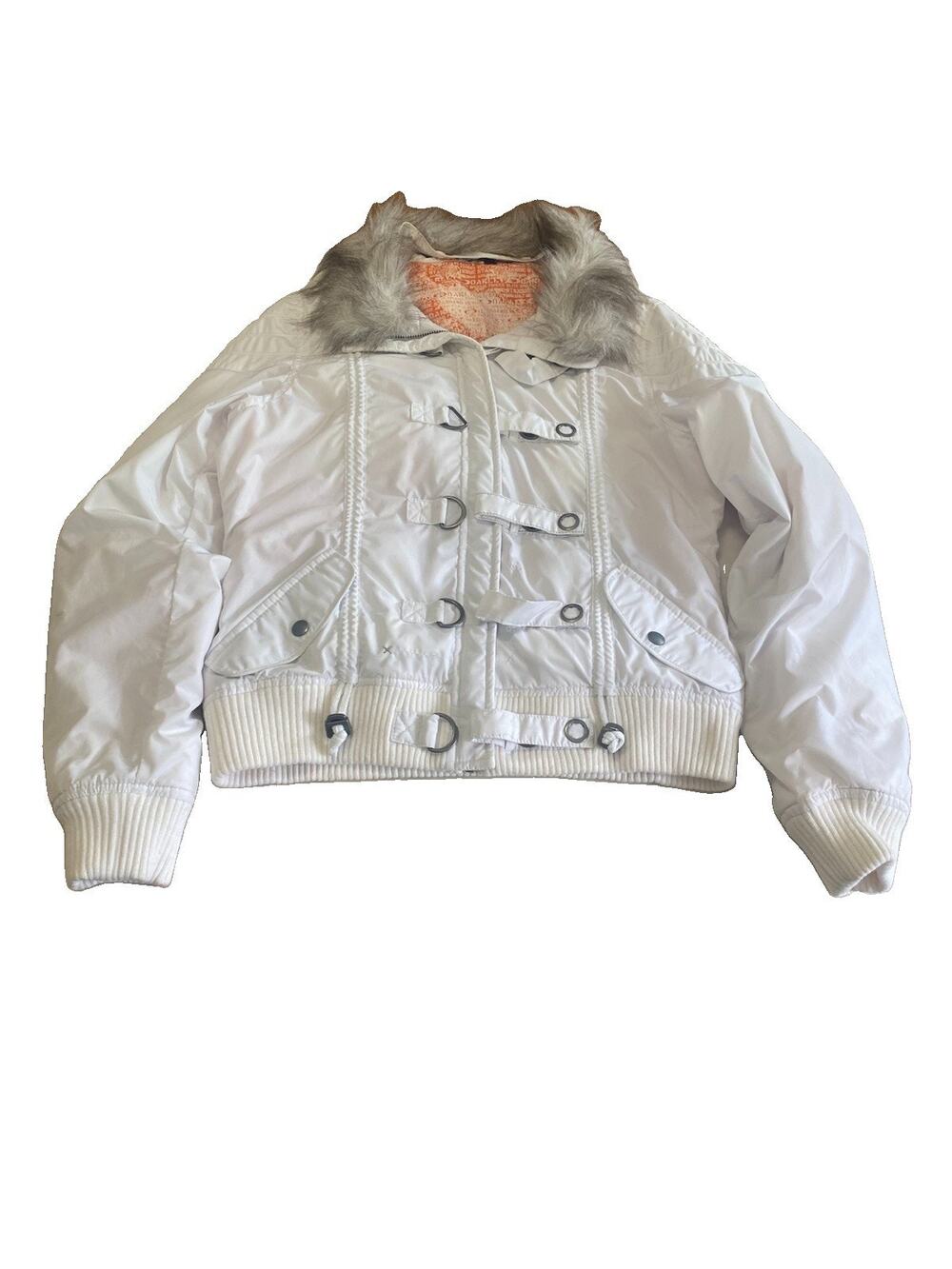vintage y2k oakley white bomber jacket faux fur 70% down filled sz S tactical